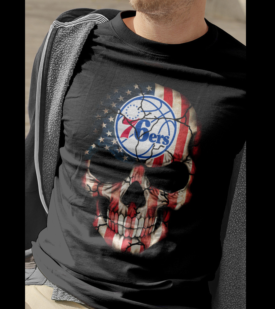 Philadelphia 76ers American Flag Skull T-Shirt