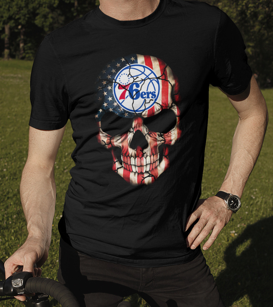 Philadelphia 76ers American Flag Skull T-Shirt