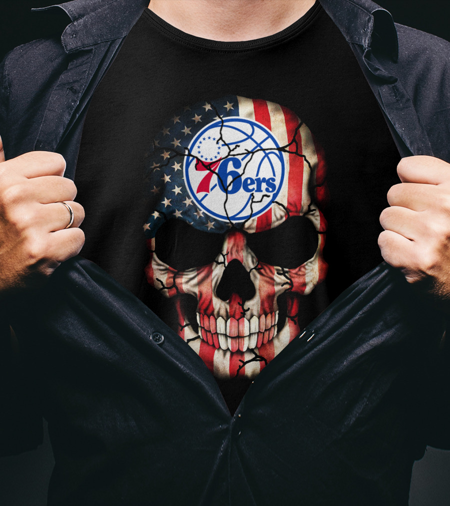 Philadelphia 76ers American Flag Skull T-Shirt