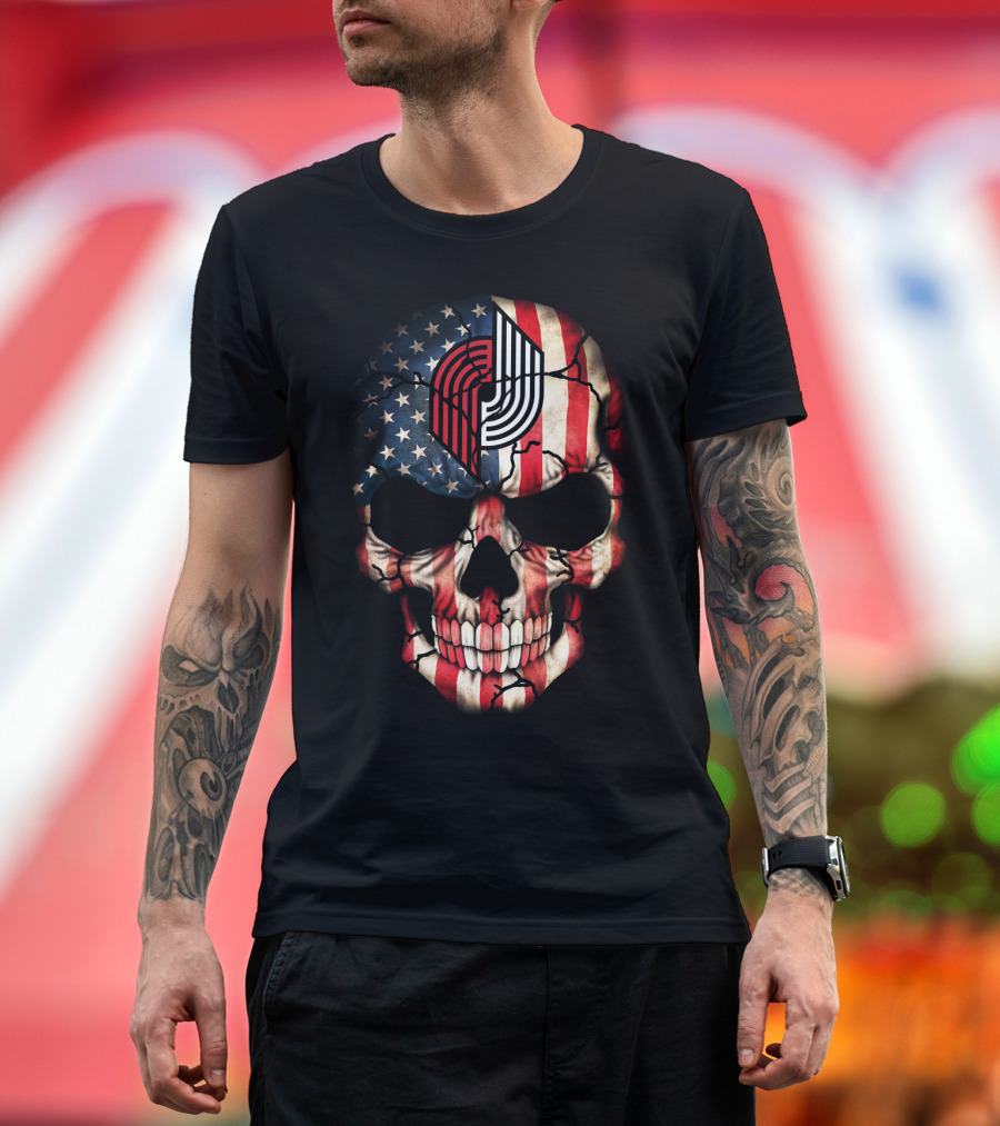 Portland Trail Blazers American Flag Skull T-Shirt