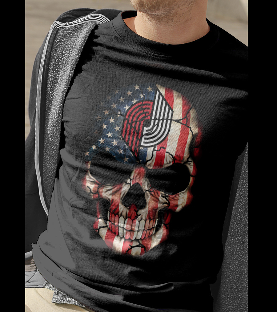 Portland Trail Blazers American Flag Skull T-Shirt
