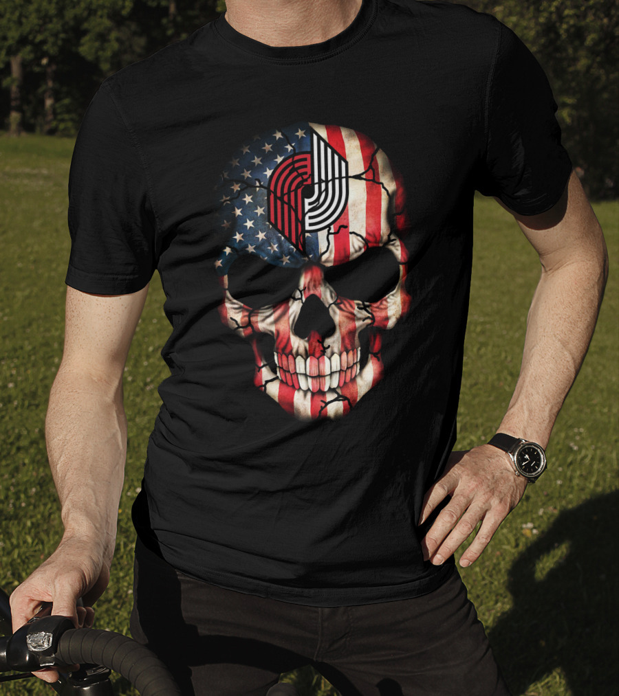 Portland Trail Blazers American Flag Skull T-Shirt