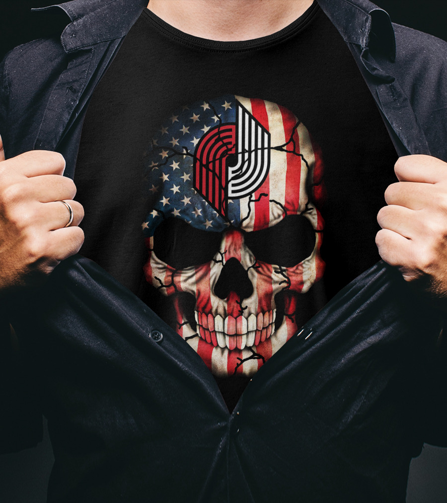 Portland Trail Blazers American Flag Skull T-Shirt