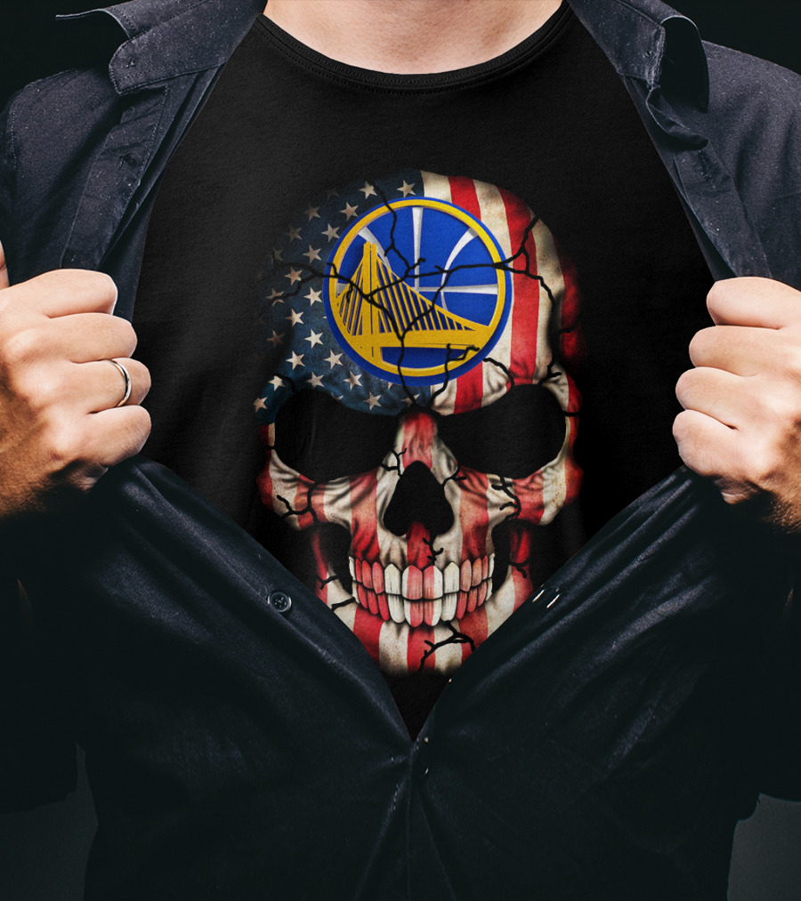 Golden State Warriors American Flag Skull T-Shirt