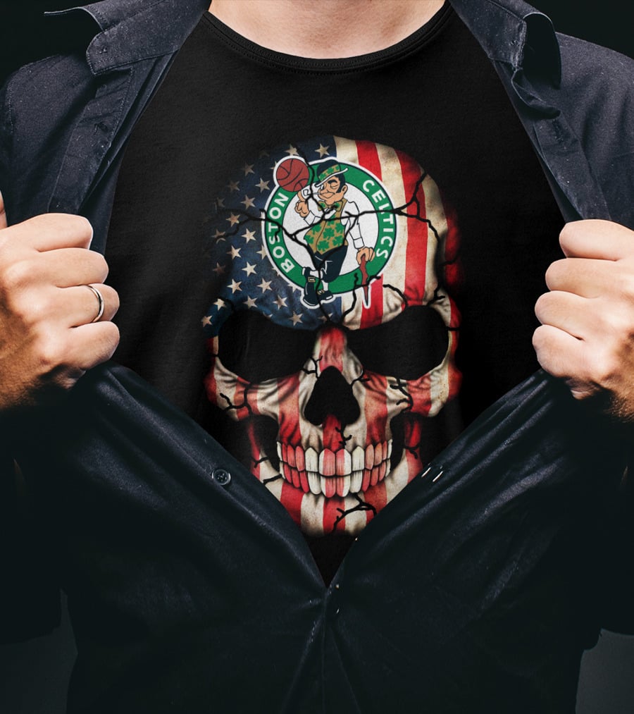 Boston Celtics Skull American Flag T-Shirt
