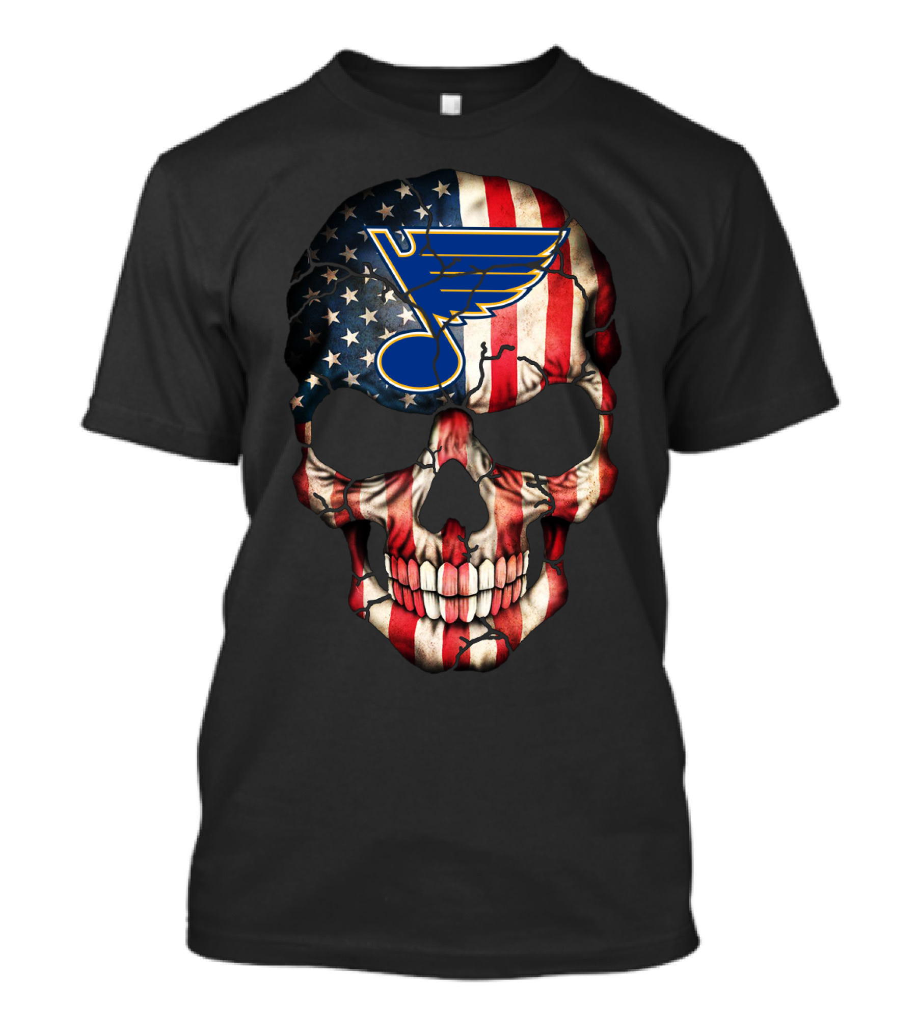 St. Louis Blues American Flag Skull T-Shirt