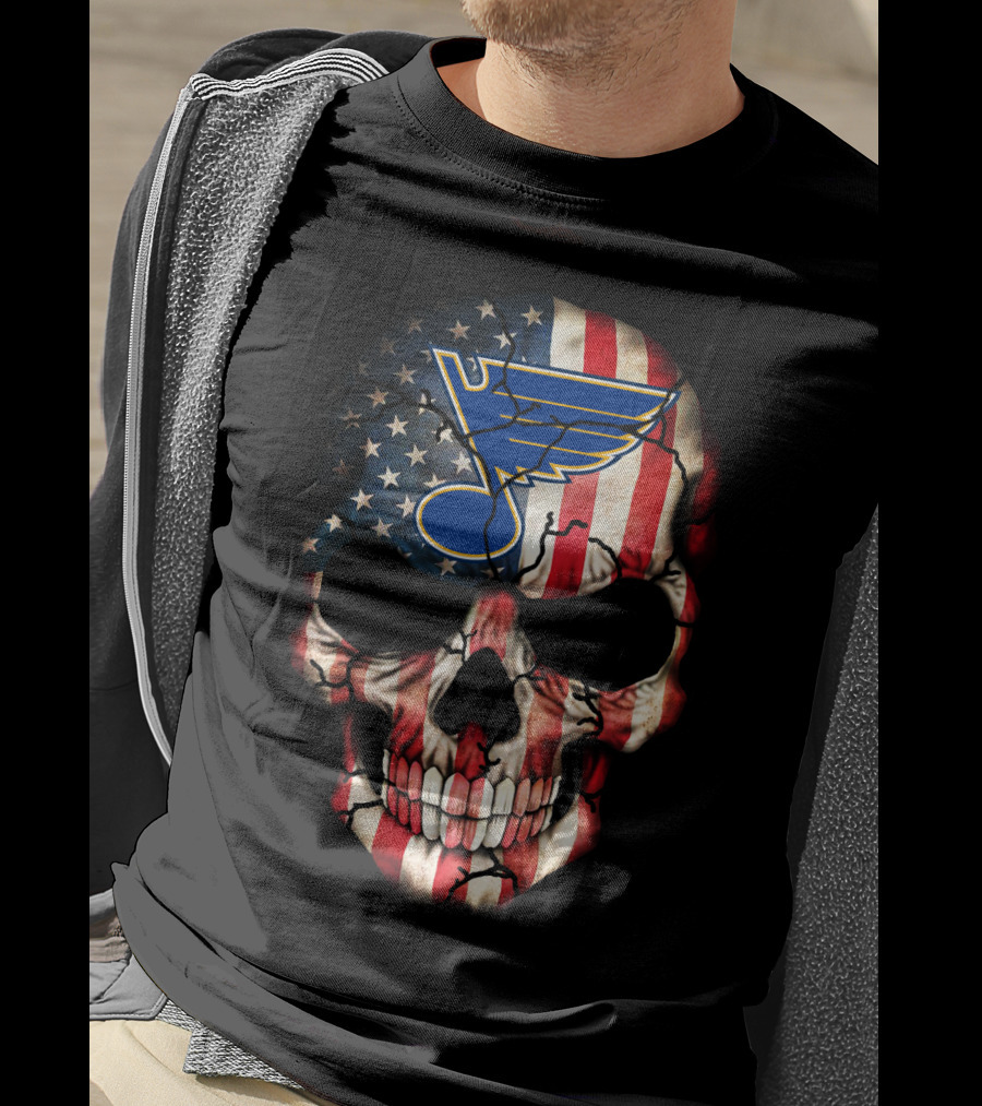 St. Louis Blues American Flag Skull T-Shirt