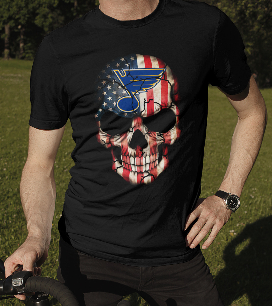 St. Louis Blues American Flag Skull T-Shirt