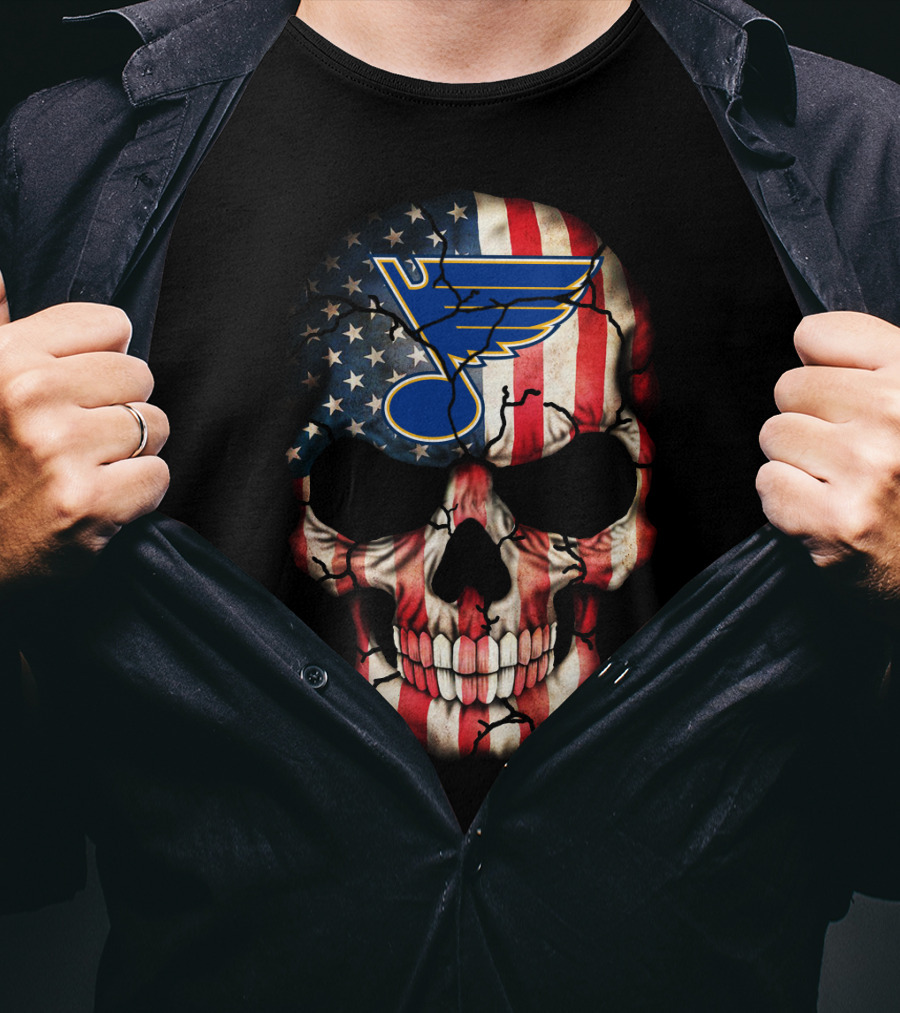 St. Louis Blues American Flag Skull T-Shirt