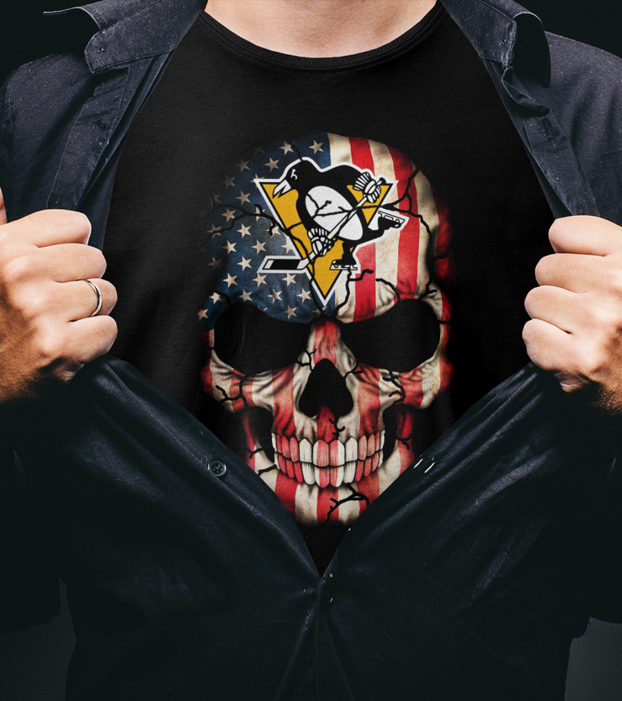 Pittsburgh Penguins American Flag Skull T-Shirt