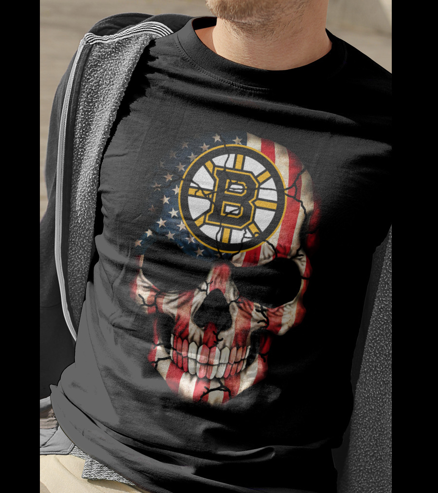 Boston Bruins American Flag Skull T-Shirt