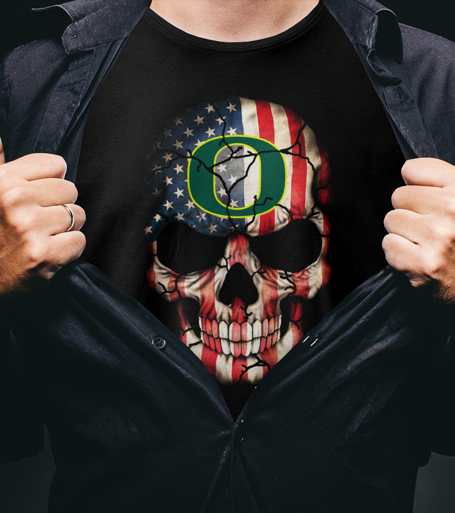 Oregon Ducks American Flag Skull T-Shirt