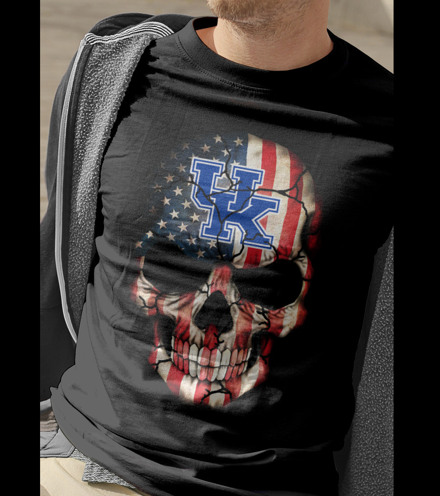 Kentucky Wildcats American Flag Skull T-Shirt