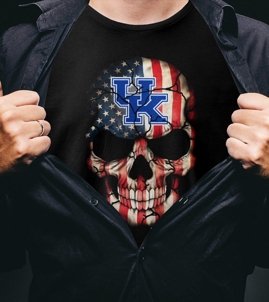 Kentucky Wildcats American Flag Skull T-Shirt