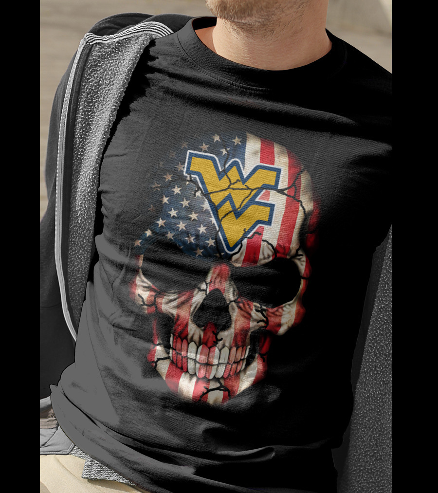 West Virginia Mountaineers American Flag Skull T-Shirt