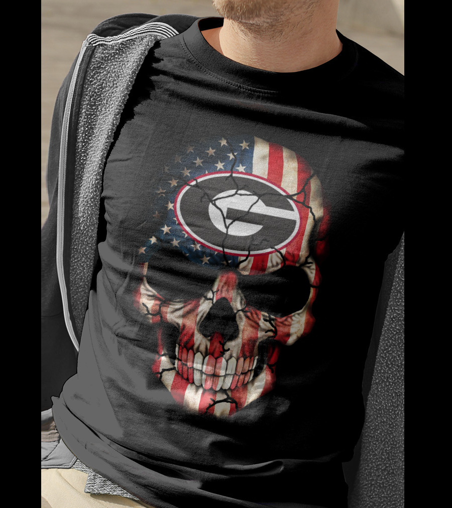 Georgia Bulldogs Skull American Flag T-Shirt