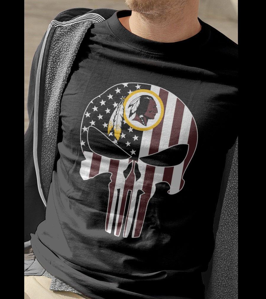 Redskins Logo Punisher Skull American Flag T-Shirt
