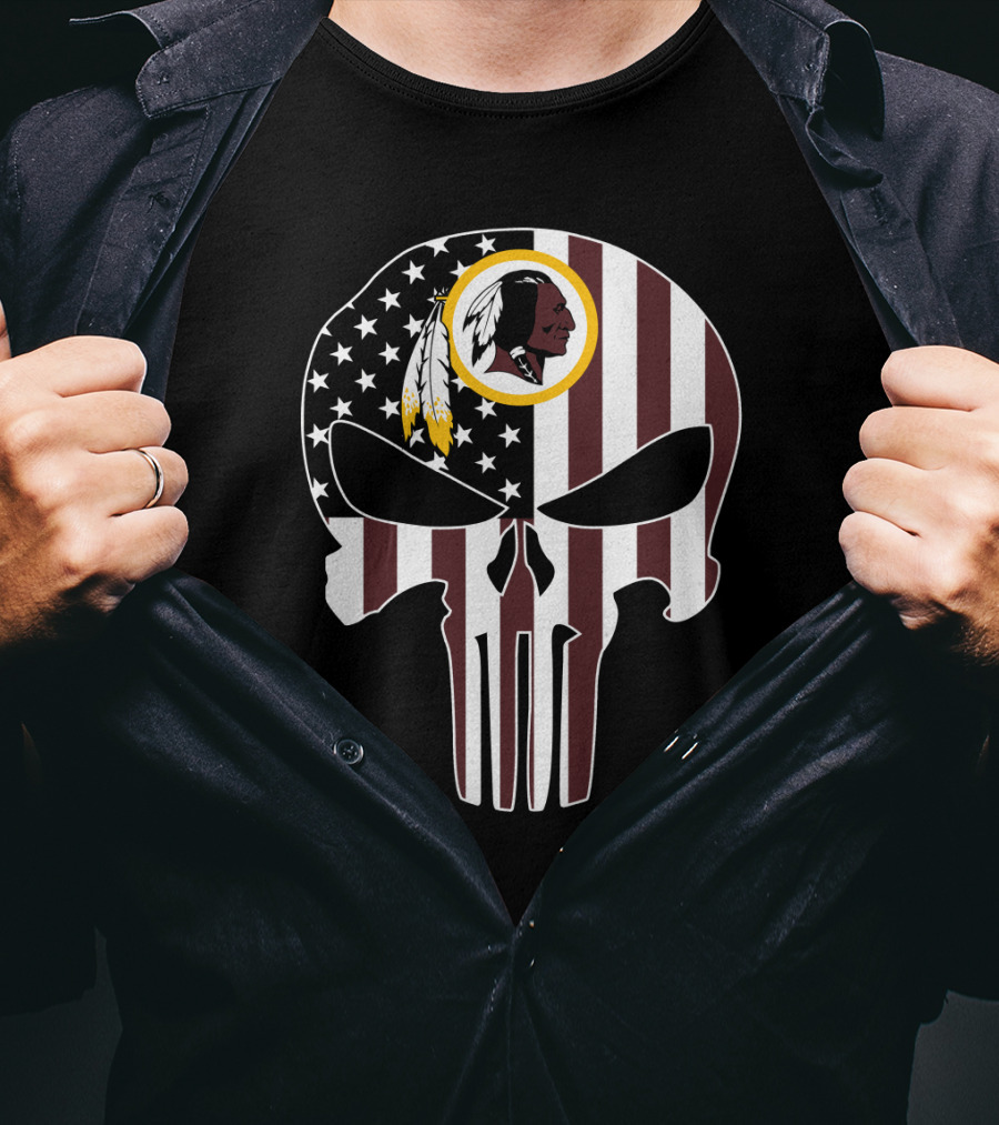 Redskins Logo Punisher Skull American Flag T-Shirt