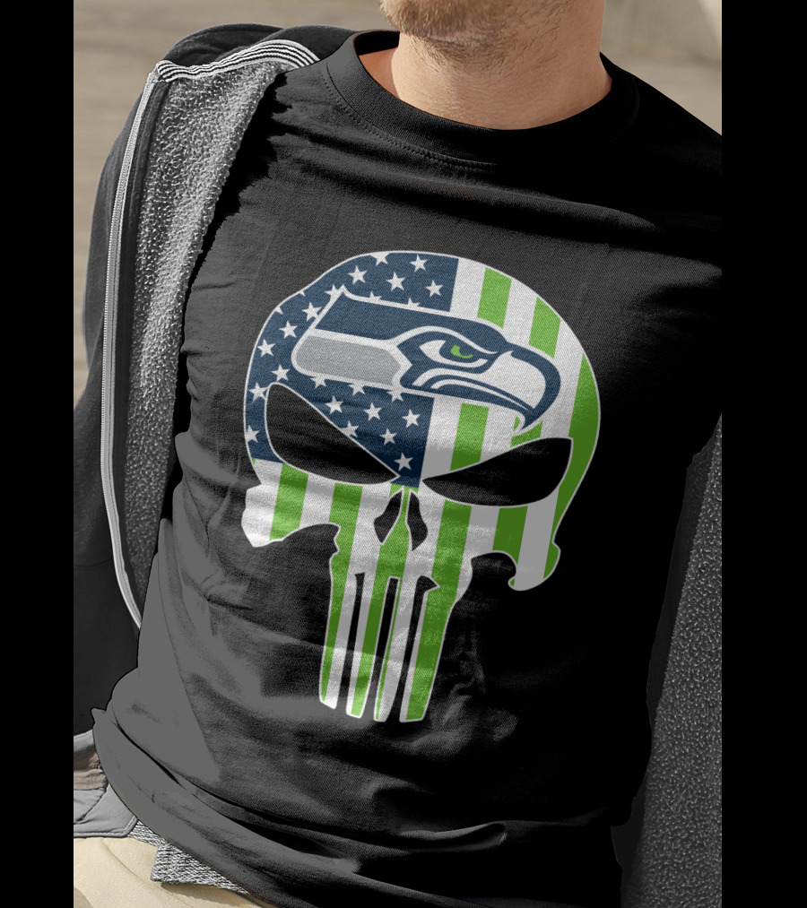 Seahawks Skull American Flag T-Shirt