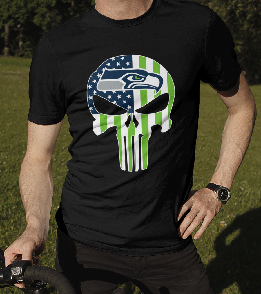 Seahawks Skull American Flag T-Shirt