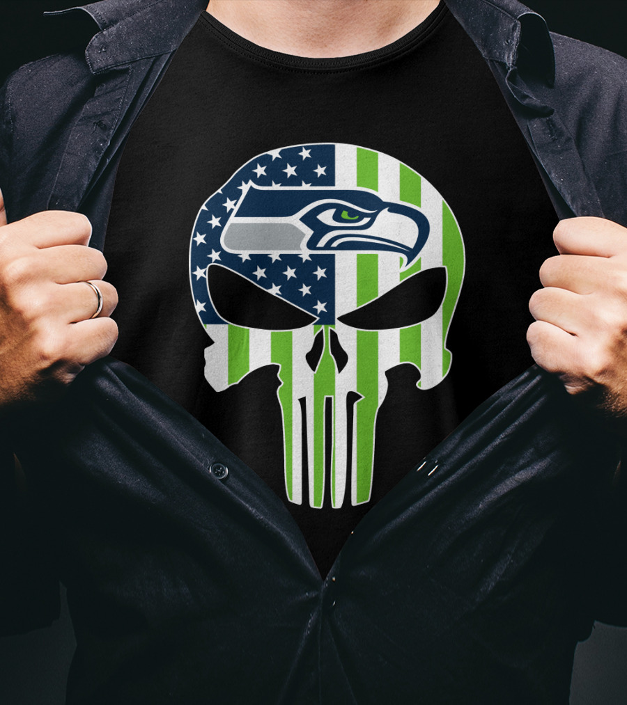 Seahawks Skull American Flag T-Shirt