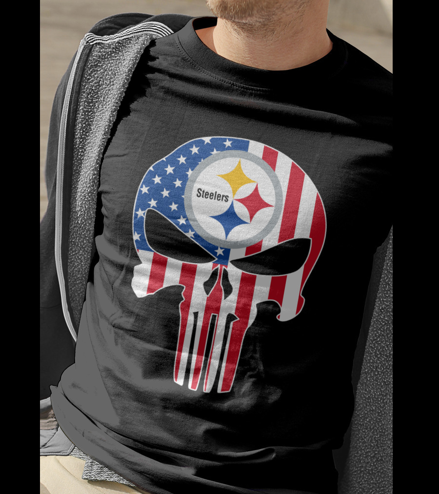 Steelers American Flag Skull T-Shirt