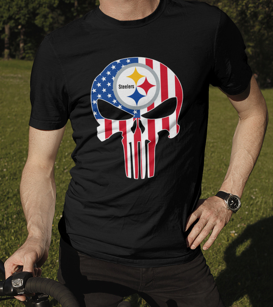Steelers American Flag Skull T-Shirt