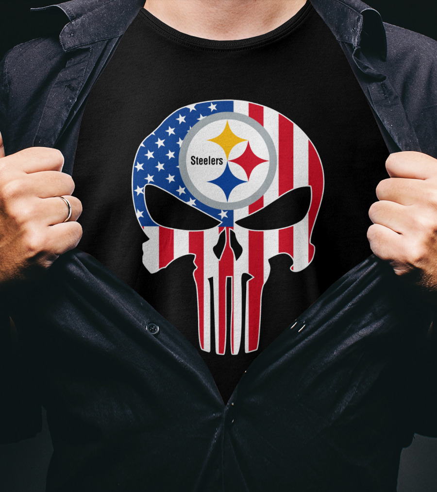 Steelers American Flag Skull T-Shirt