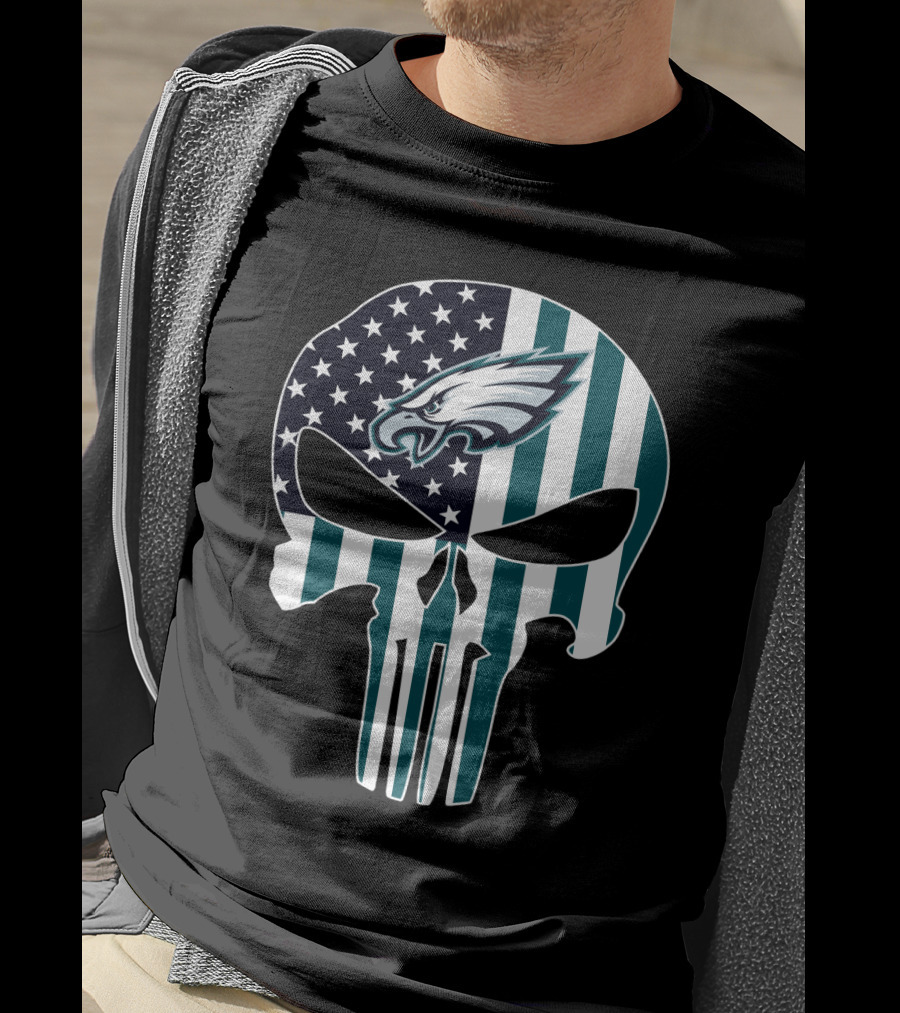 Eagles Punisher Skull American Flag T-Shirt