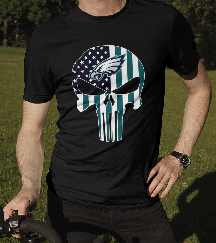 Eagles Punisher Skull American Flag T-Shirt