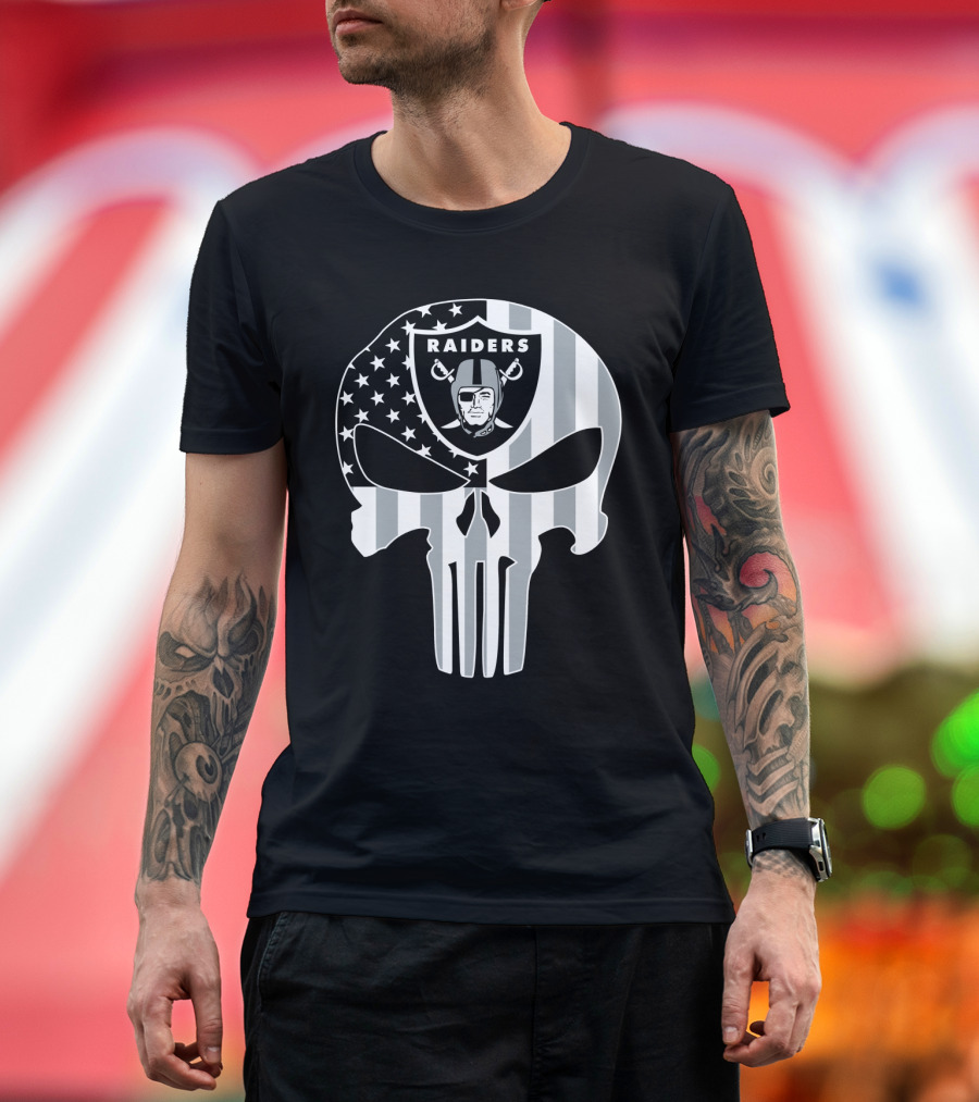 Raiders Punisher Skull American Flag T-Shirt