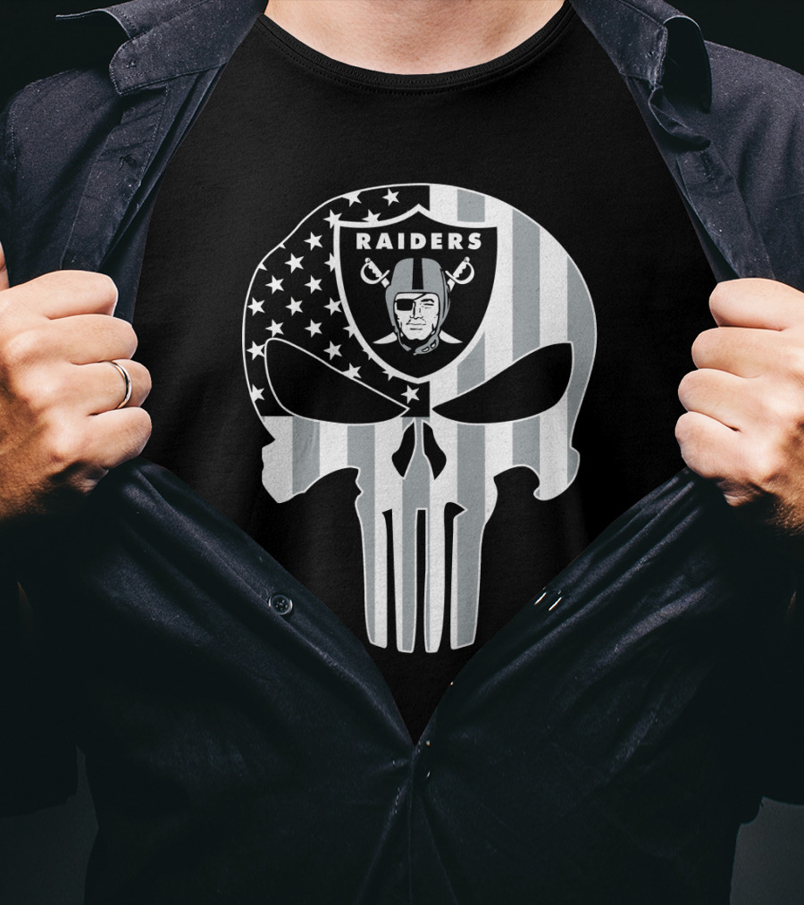 Raiders Punisher Skull American Flag T-Shirt