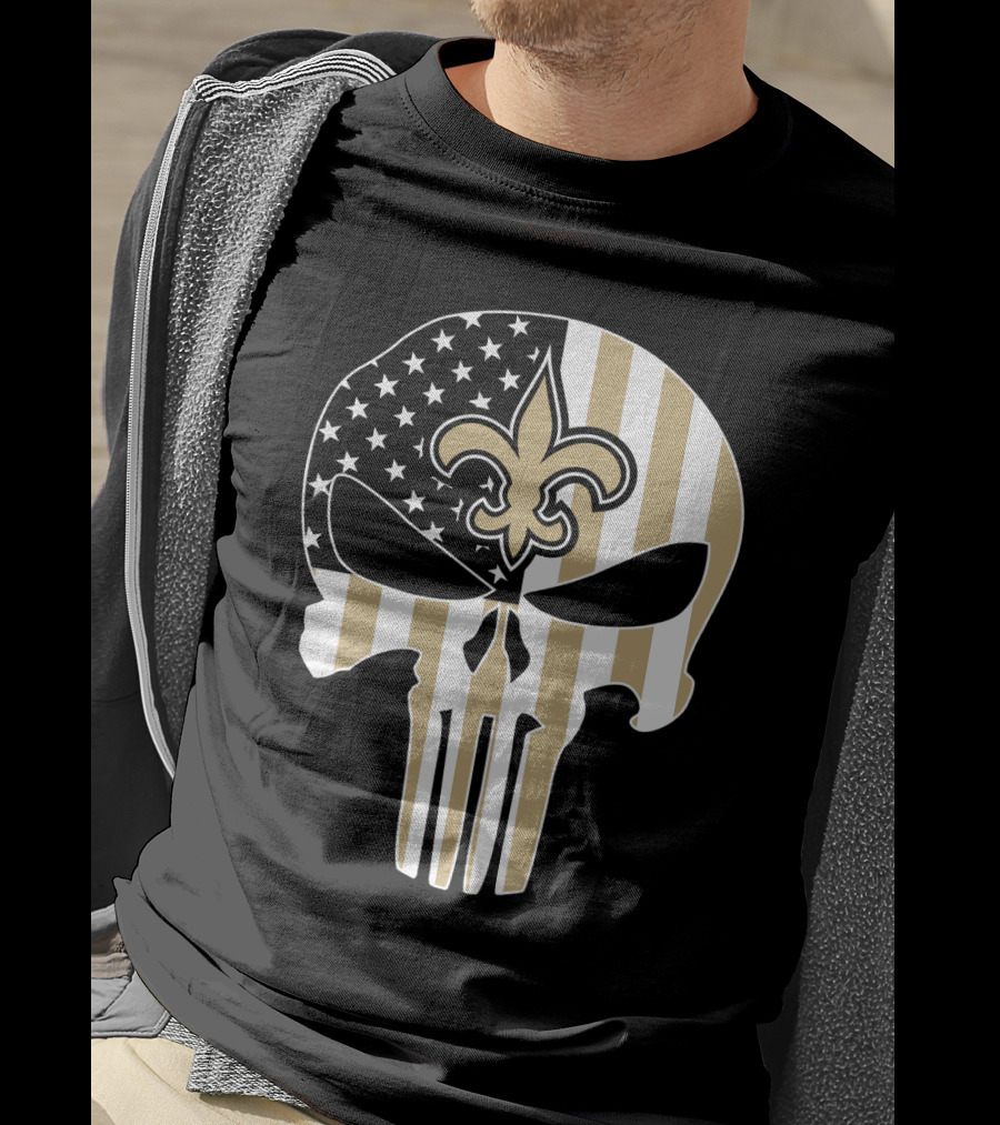Saints Punisher Skull American Flag Fleur-De-Lis T-Shirt