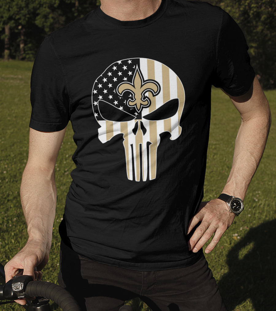 Saints Punisher Skull American Flag Fleur-De-Lis T-Shirt