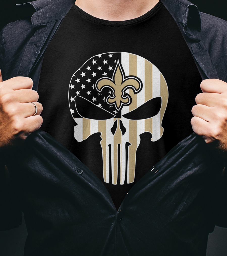 Saints Punisher Skull American Flag Fleur-De-Lis T-Shirt