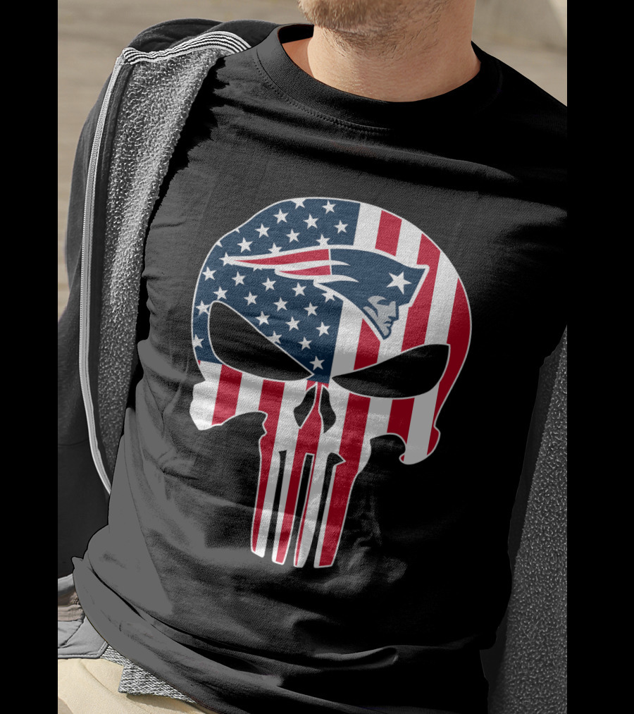 Patriots Skull American Flag Punisher Style T-Shirt