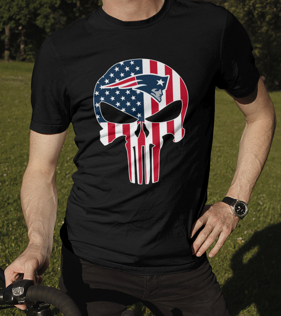 Patriots Skull American Flag Punisher Style T-Shirt