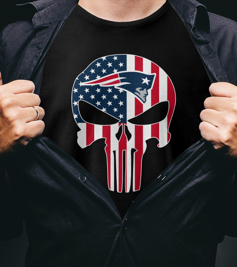 Patriots Skull American Flag Punisher Style T-Shirt