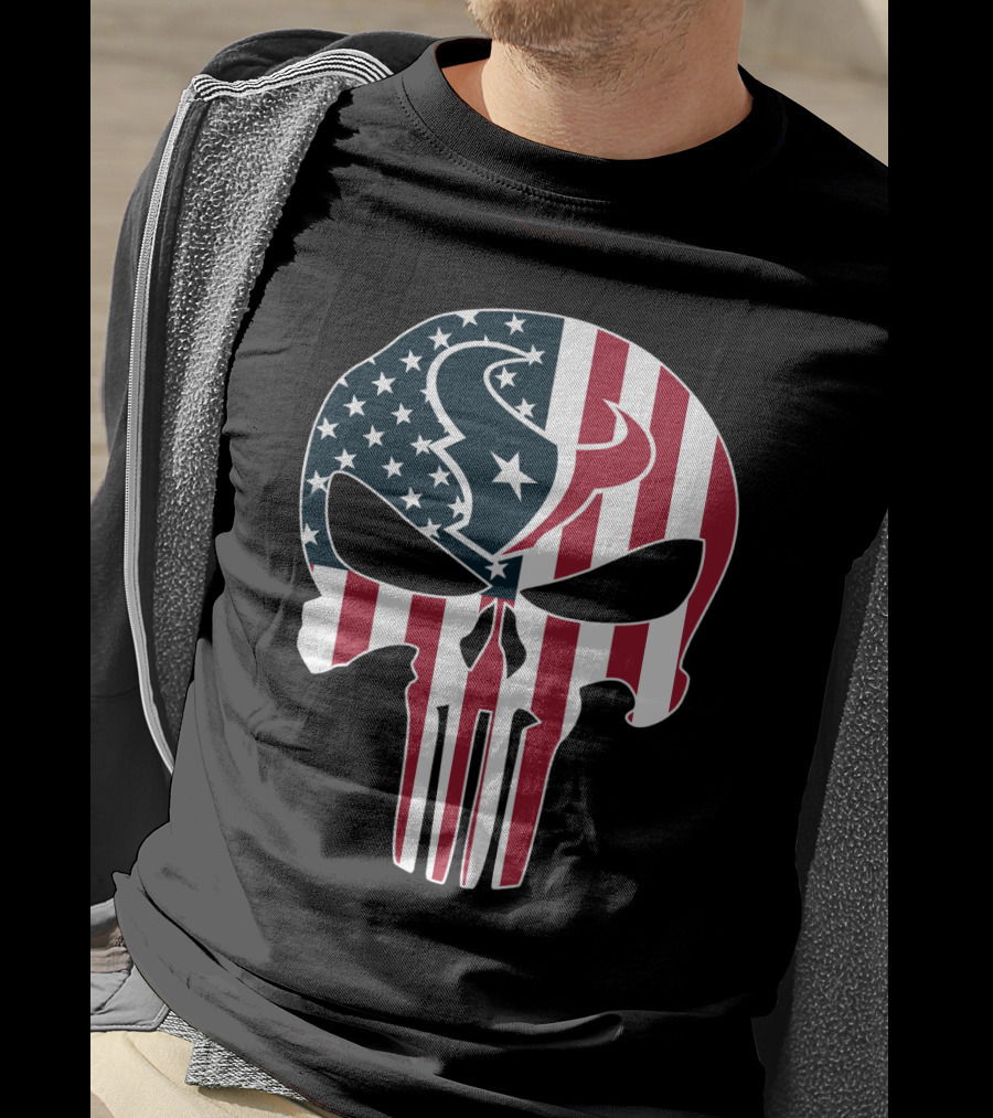 Houston Texans American Flag Skull T-Shirt