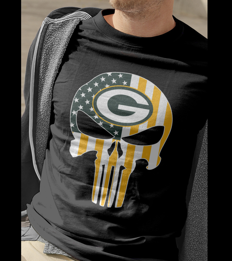 Green Bay Packers Punisher Skull American Flag T-Shirt