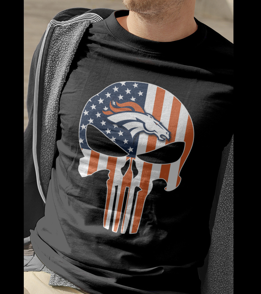 Broncos Punisher American Flag Skull T-Shirt