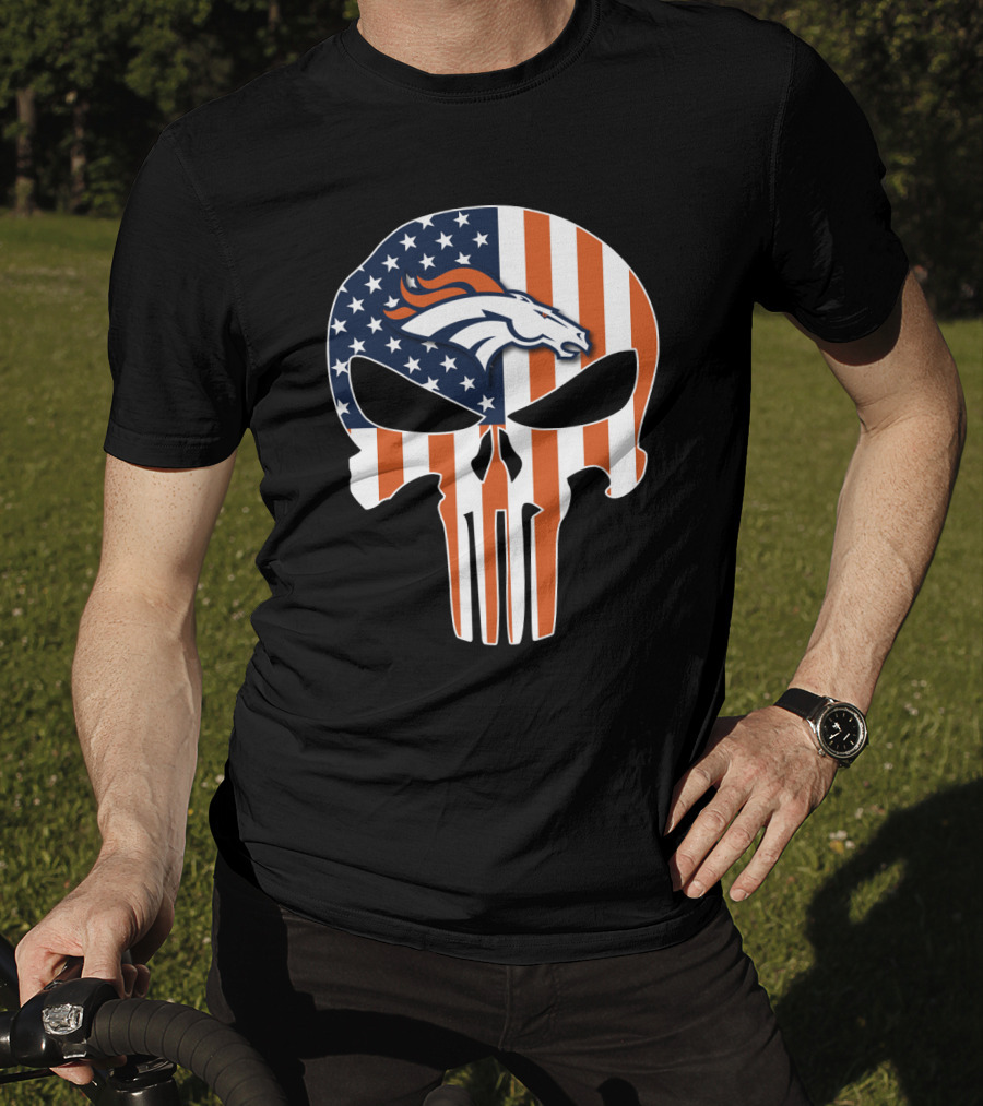 Broncos Punisher American Flag Skull T-Shirt