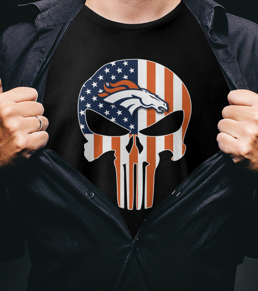 Broncos Punisher American Flag Skull T-Shirt