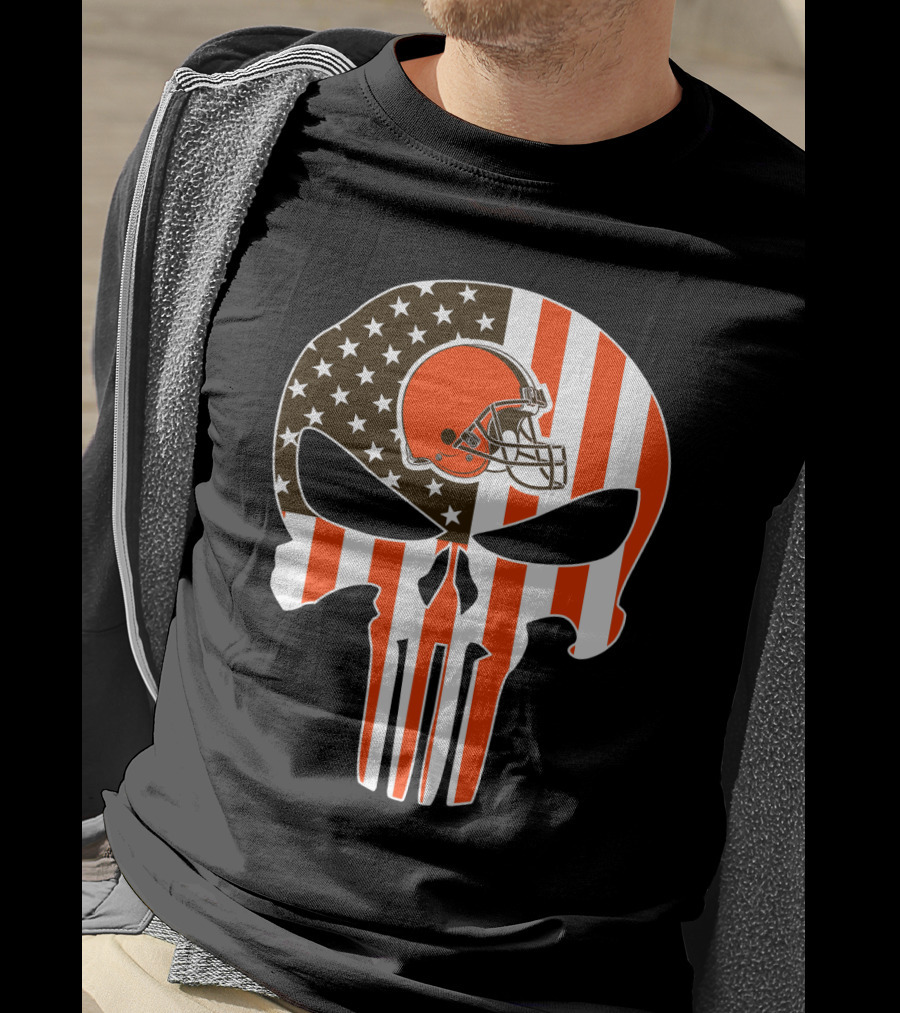 Cleveland Browns Skull American Flag Helmet T-Shirt