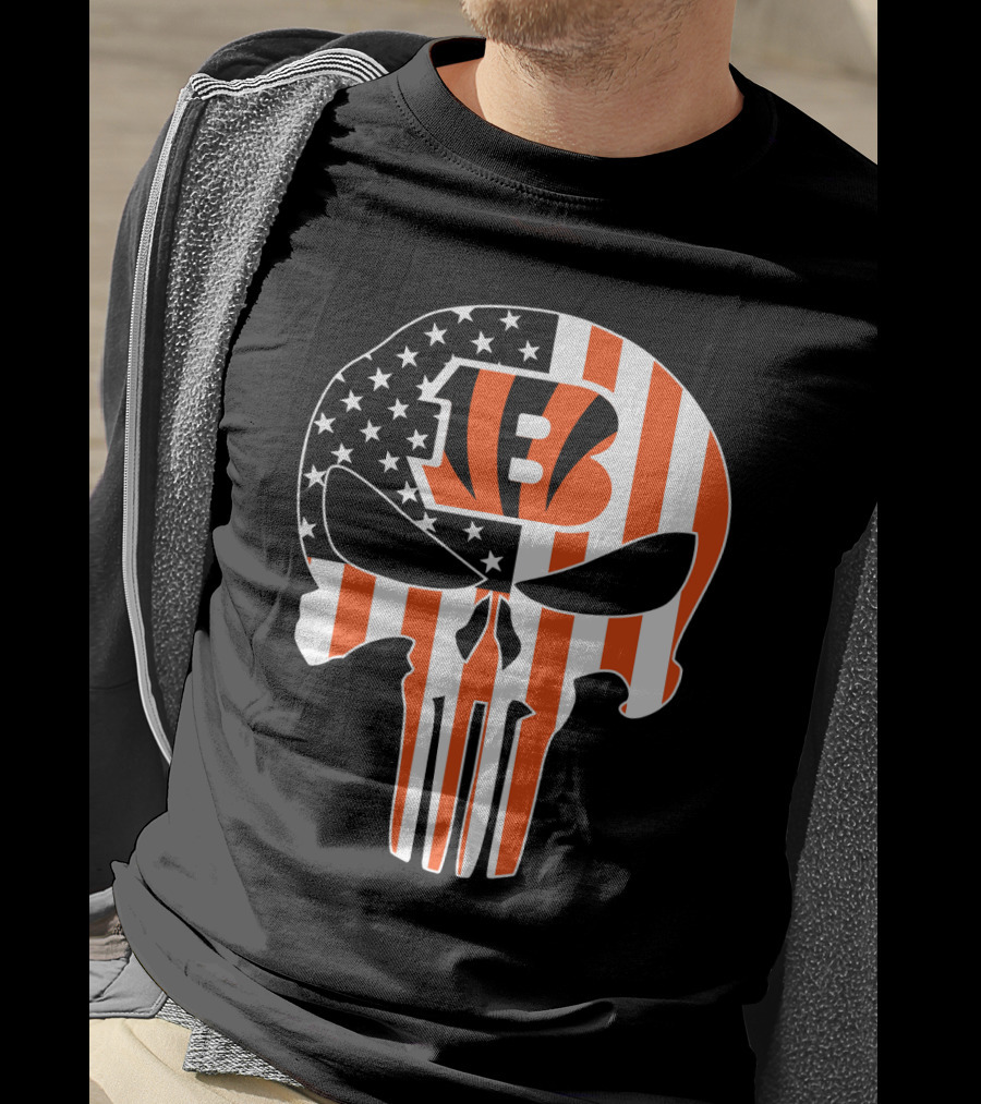Bengals Skull American Flag Stripes T-Shirt