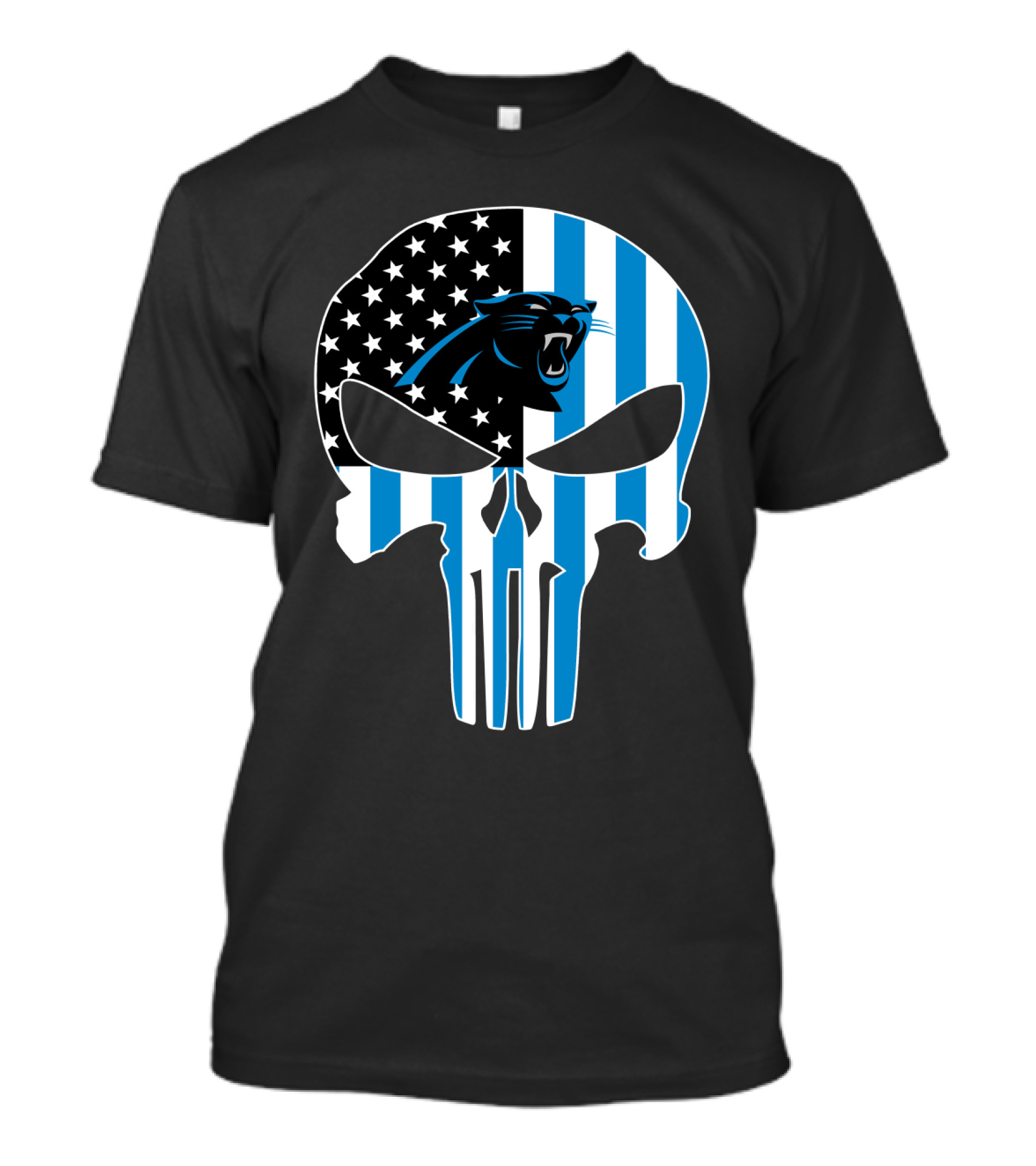 Carolina Panthers Punisher Skull American Flag T-Shirt