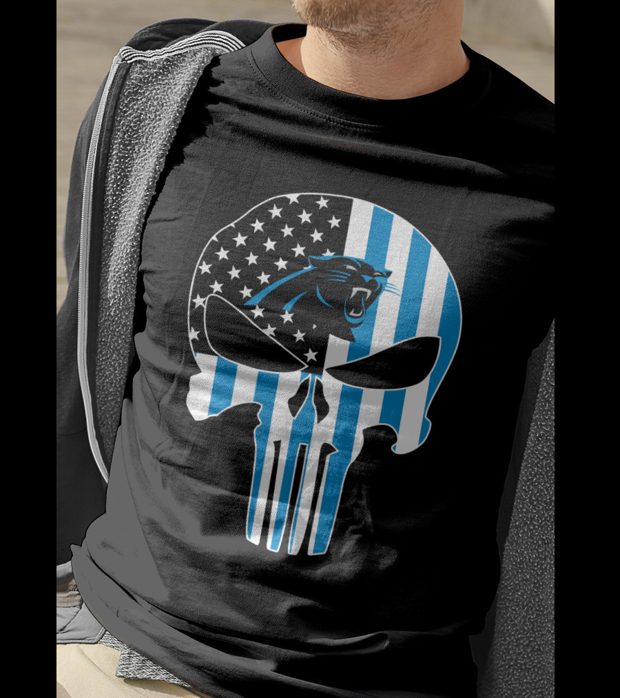 Carolina Panthers Punisher Skull American Flag T-Shirt