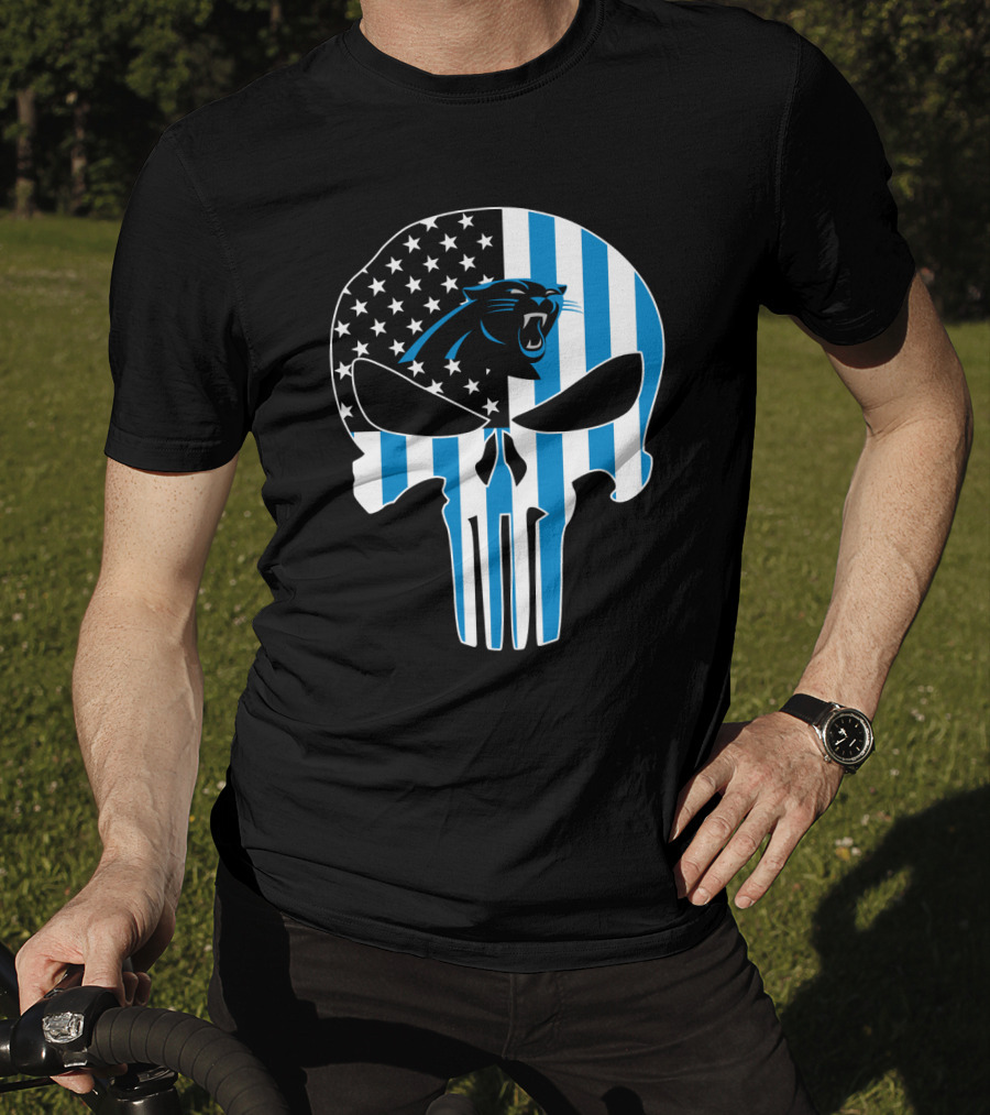 Carolina Panthers Punisher Skull American Flag T-Shirt