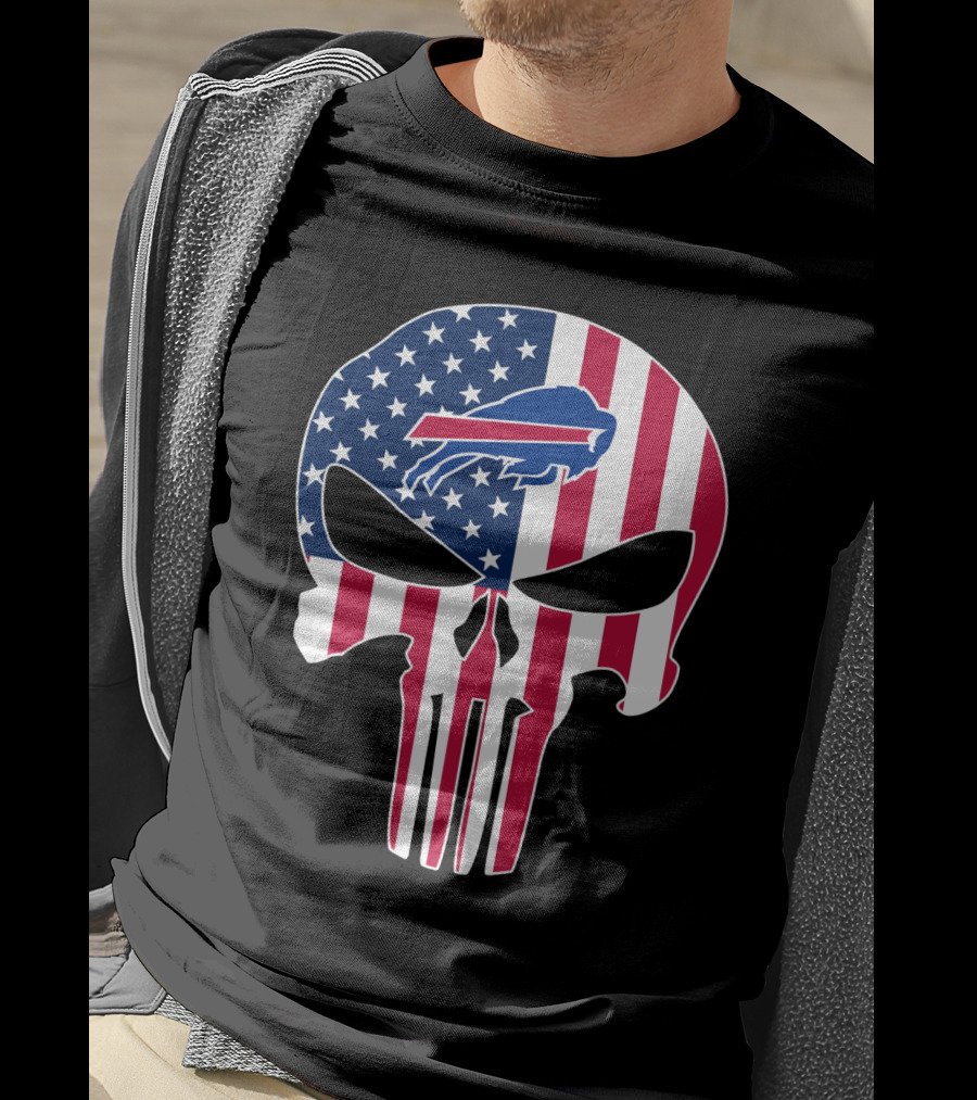 Buffalo Bills Punisher Skull American Flag T-Shirt