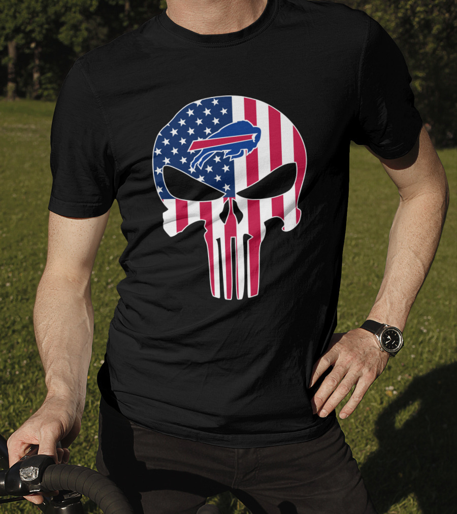 Buffalo Bills Punisher Skull American Flag T-Shirt